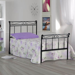 Cama individual de hierro con reposapiés Negro LEONARDO 95x218x h118 cm