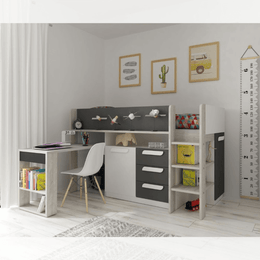 Cama alta 6020 blanco antracita con escritorio extraíble