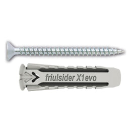 100 PCS - 'X1 EVO' Tapón Nylon con Tornillo Aglomerado TPS mm 5x25 y Tornillo 4x30 Friulsider