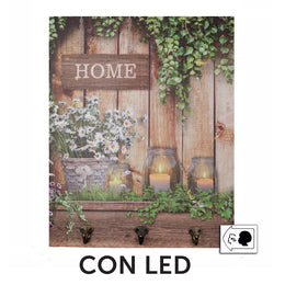 Percha de madera 3 plazas con flores led cm40x50x1,8