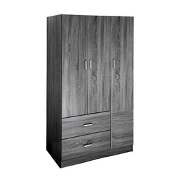 Armario de cámara gris de tres puertas con dos cajones 90 x 42 x 180 H CM CM