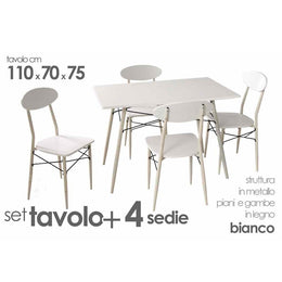 Mesa de cocina rectangular con cuatro sillas 110x 70 x 75 h blanco