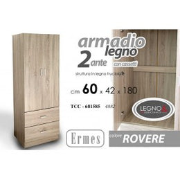 Armario delgado Dos puertas de roble con cajones 60 x 42 x 180 H CM CM