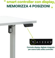 Scrivania Regolabile in Altezza Motore e Display 150x69 cm Bianco Laccato e Bianco