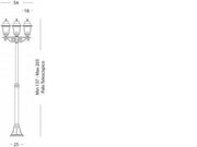 Palo telescópico de aluminio fundido con difusores de vidrio transparente - Altura máxima de las lámparas 170mm - Triángulo de fijación al suelo blanco plateado