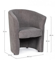 Sillón en madera y tela gris oscuro BELICE 64,5x63x h76 cm