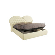 Cama doble con almacenaje en ecopiel color crema 215x220xh.122 cm