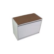 Zapatero con banco Susa, color blanco, apertura con solapa