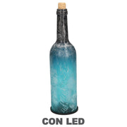 Botella de vidrio azul pavo real con led redondo cmø8h29