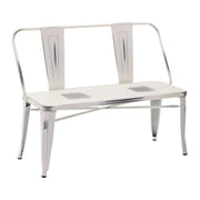 Banco de hierro con respaldo blanco envejecido 111 x 51 xh 82,5 cm