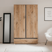 Armario antiguo de roble con dos puertas y cajón Unna60A