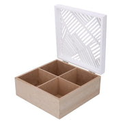 Caja de té de madera blanca cuadrada con 4 compartimentos cm18x18h8