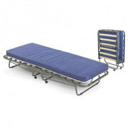 Somier individual de acero pintado que se puede cerrar con ruedas y 15 listones de madera