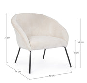 Aiko Velvet sillón de metal de terciopelo blanco 80 x 76 x 75 cm