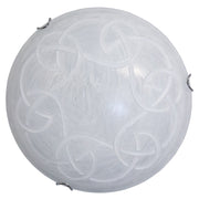 Plafón 2xE27 con Ganchos en Cromo y Cristal Rayado Blanco.