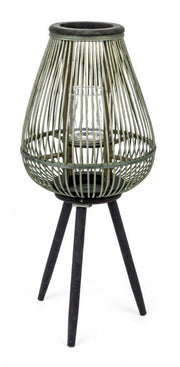 4x Farol Trípode Bambú Ver-Negro H61.5