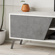 Mueble para TV Fiona Blanco Vintage con Puerta Retro Gris y Estante H 48 x P 35,60 x L 180 cm