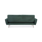 Sofá cama de tres plazas JOHNNY en terciopelo verde oscuro 210x83x h85 cm