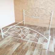 Cama doble de hierro forjado con reposapiés Blanco Plata NARCISO 170x202x h131.5 cm