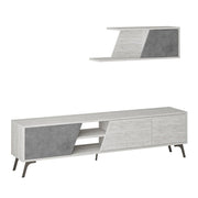 Mueble para TV Fiona Blanco Vintage con Puerta Retro Gris y Estante H 48 x P 35,60 x L 180 cm