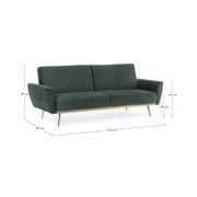 Sofá cama de tres plazas JOHNNY en terciopelo verde oscuro 210x83x h85 cm