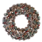 Corona de purpurina con bayas naturales y piñas cm ø30