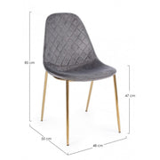 Silla de salón en terciopelo gris con patas doradas