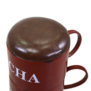 Puf redondo de metal rojo con tazas 44 x 30 x h50 cm