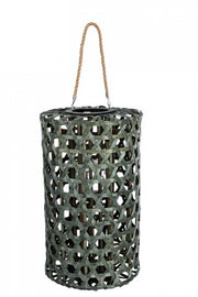 Linterna hexagonal verde de madera