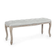 Banco clásico de madera de terciopelo gris Mathilde 110 x 36 x 47 cm