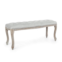Banco clásico de madera de terciopelo gris Mathilde 110 x 36 x 47 cm