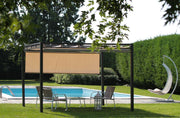 Cenador Maine con pérgola de acero de 3x3 cm con cortinas laterales