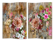 Paravento estampado de 3 paneles con flores rosa 120,6x2,5xh180,6x2,5xh180