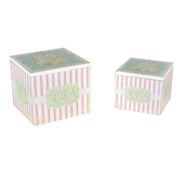 Caja de té cuadrada de madera para 1-2 delicias con rayas rosas, 15x13x15 cm