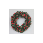 Corona de 50 cm de piñas de frutos rojos con nieve.