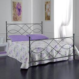 Cama doble de hierro con reposapiés SOSPIRO Negro 166x208x h128 cm