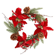 Corona de flores, piñas, roja y dorada, redonda cmø50x10