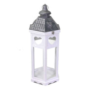 Farol madera metal blanco plata hexagonal 1-3 cm41x35,5h98