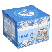Tetera de cerámica blanca con adornos crema cmø15h16