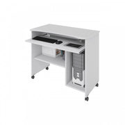 Soporte para ordenador blanco con ruedas de madera de melamina Al.76x93 x48,5 cm