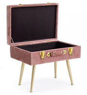 Taburete con contenedor en terciopelo rosa antiguo POLINA 50x34x h42 cm