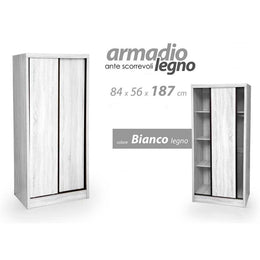 Armario con puertas correderas blancas con doble compartimento 84 x 56 x 187 H CM