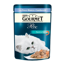 Gourmet Perle Placeres del Mar con pescado blanco y gambas Purina 85 gramos