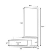 Mueble de entrada con espejo y cajón de roble blanco 80x35xh.116 cm