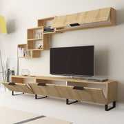 Mueble modular de pared con 3 solapas con muebles altos de roble vista 210x35xh.40 cm