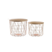 Juego de 2 Mesas de Centro con Recipiente y Tejido Cobre