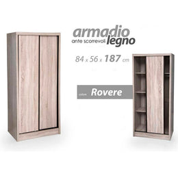 Armario con puertas corredizas de roble con doble compartimento 84 x 56 x 187 H CM