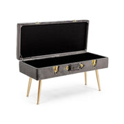 Banco de terciopelo con almacenaje POLINA Gris 80x34x h42 cm