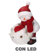 Muñeco de nieve de resina con bola led blanca cm31,5x20,5h41