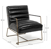Sillón con estructura de acero pintado y asiento tapizado en símil piel negra 62,5x74x80-45-56h cm